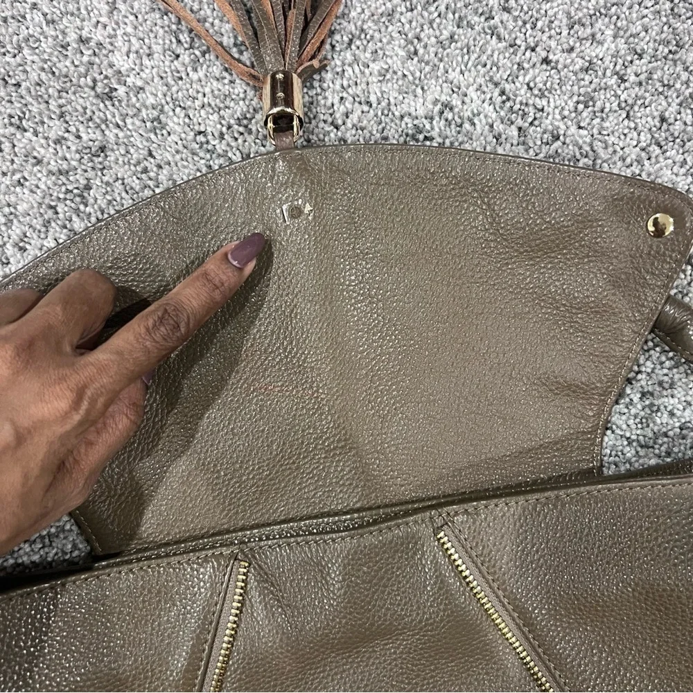 Onna Ehrlich Brown Green Genuine Leather Hobo Shoulder Bag Flap Close